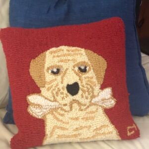 Yellow Labrador Dog on Red Background Pattern Wool Pillow